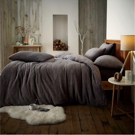 Parure de lit en Polaire avec Housse de Couette et taies d'oreiller pour lit Simple - Anthracite (1/5)
