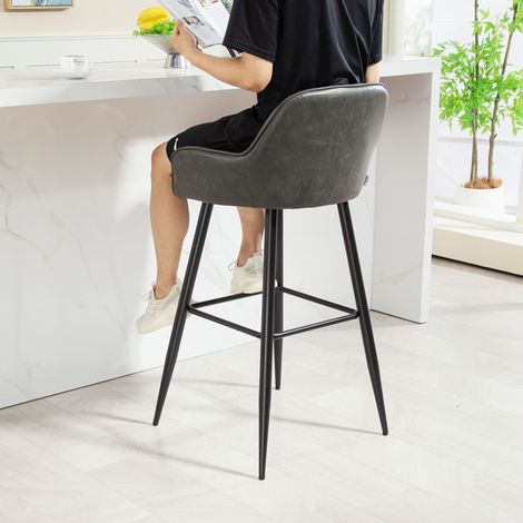 Lot de 2 Tabourets de Bar Gris avec Dossier, Repose-pieds, Similicuir PU et Acier (1/5)