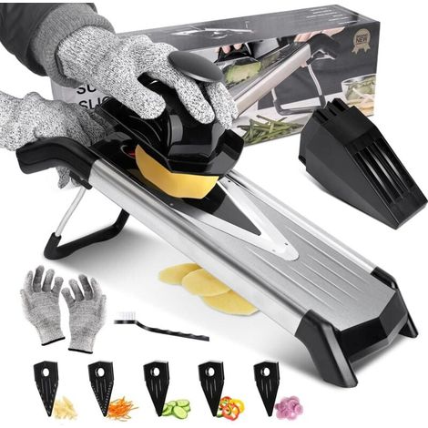 Cuisine Professionnelle, Mandoline de Cuisine Réglable Inox avec Lames Tranchante en V, Mandoline Japonaise pour Tranche/Julienne, Envoyer Brosse de 1 Nettoyage et 1 Gants