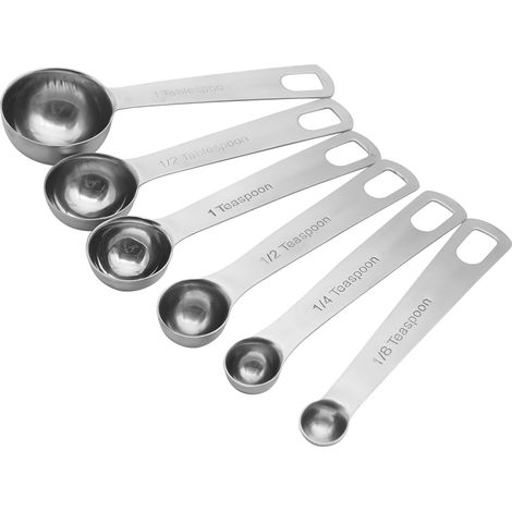 Juego de 6 cucharas medidoras de acero inoxidable para cocinar y hornear: cucharaditas y cucharadas para medir ingredientes secos y líquidos. (1/5)