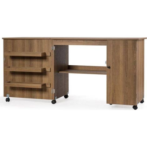 Gain de place à la maison, table de couture pliante avec rangement et 6 roulettes, pour salon, bureau ou chambre (1/5)