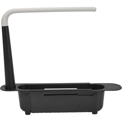 Support de rangement pour évier télescopique, longueur librement réglable, grande capacité, organisateur extensible en PP pour évier de cuisine noir (1/5)