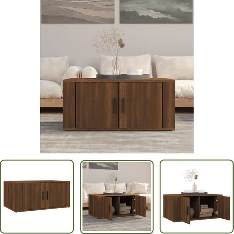 The Living Store Table basse Chêne marron 80x50x36 cm Bois d'ingénierie - Table Basse - Meuble TV - Table D'appoint - Table Salon - Rangement Intérieur (1/5)