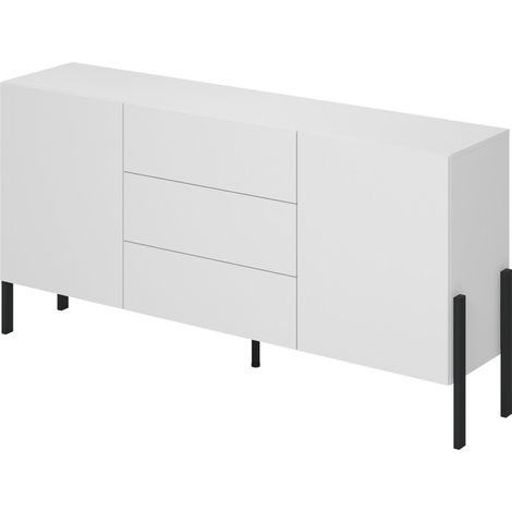 Buffet SALMA 2 Türen & 3 Schubladen Push-to-Open – Weiß Super Matt & Schwarz Matt, 184×90×40 cm