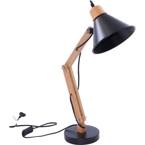 Lampada da scrivania in metallo nero e legno, 16x30H55 cm (1/2)