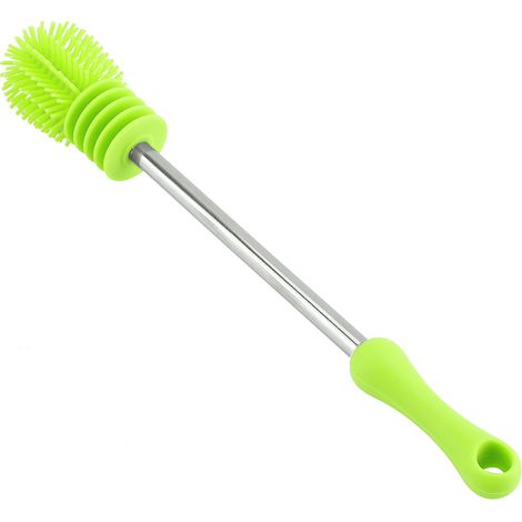 Brosse a bouteille silicone rotative 360° nettoyant cuisine manche antiderapant pour lavage vert (1/5)