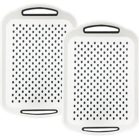 Plateau repas antidérapant, lot de 2 grands, pour repas, collations et desserts, 40 x 29 x 6 cm (blanc) (1/5)
