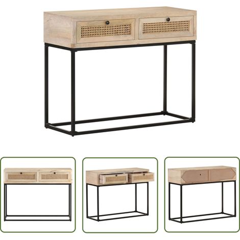 Table console 100x35x76 Bois de manguier et canne naturelle (1/5)
