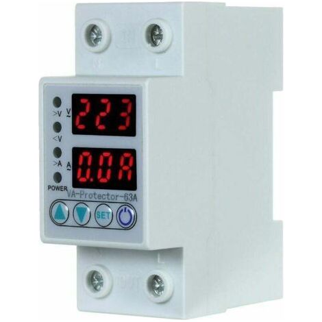Over and under voltage protection relay, 63A at 220V DIN rail, with dual display for home use. (1/5)