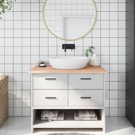 Comptoir de salle de bain 100x60x2 cm bois massif non traité