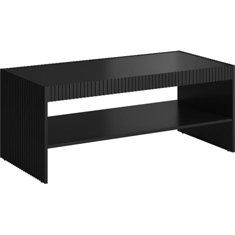 Table basse Roasio, avec étagère et grand plateau, surélevée du sol, 120x57 h50 cm, noire (1/3)