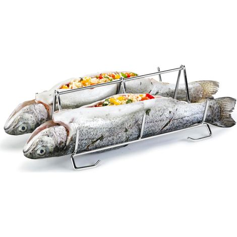 Griglia per pesce Adatta a forni e griglie Non è necessario girare il pesce Mantiene la pelle del pesce intatta e impedisce la fuoriuscita della marinata Lavabile in lavastoviglie Resistente (1/5)