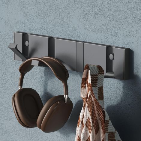 Mai & Mai Appendiabiti da Parete con 4 Ganci Ribaltabili, Attaccapanni da Muro in Alluminio Appendiabiti 30,4 cm per Cameretta, Ingresso, Cucina, Grigio Wandgarderobe01 (1/5)