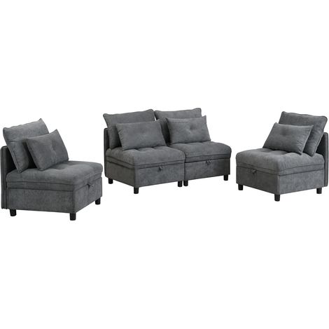 Sofá modular de 4 plazas gris con almacenamiento y función cama, chenilla, 274 x 76 x 87 cm (1/5)