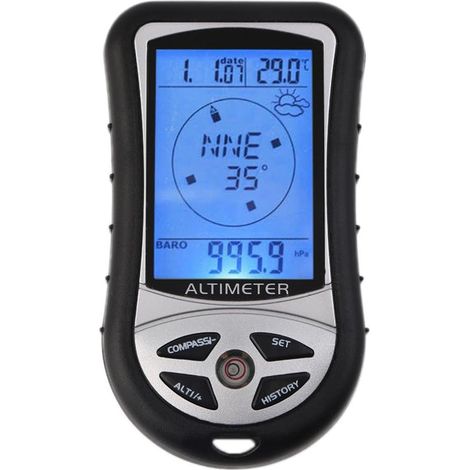 Digitaler Höhenmesser-Kompass, multifunktional, 8-in-1, mit Hintergrundbeleuchtung, Wettervorhersage, Uhr, Kalender, Höhenmessung, Barometer für Outdoor-Camping, Thermometer (1/5)