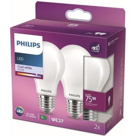 Philips ampoule LED Equivalent 75W E27 Blanc froid non dimmable, verre, lot de 2 (1/3)