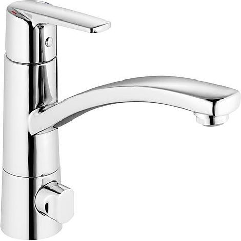 Mitigeur d’évier Heinrichschulte Alpha 300, avec vanne de raccordement à l’appareil, déport 206 mm, chromé