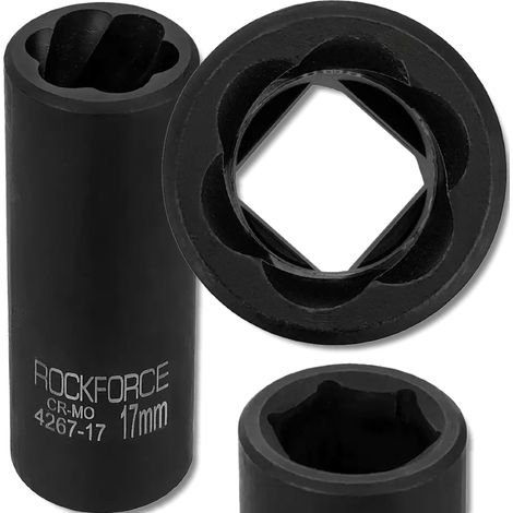 VASO DE IMPACTO DE DOBLE PUNTA ROCKFORCE DE 1/2" Y 17 MM PARA TUERCAS DAÑADAS