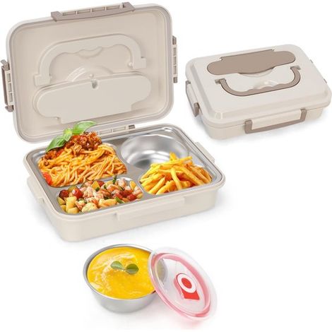 Boîte à bento moderne - Boîte à pain - Boîte à lunch - Boîte à lunch empilable - Repas à emporter - Plusieurs compartiments - Boîte à lunch en acier inoxydable - Couverts inclus - 28,5 x 22,7 x 7,2 cm (1/5)