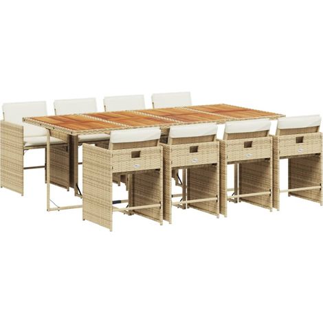 Maison Exclusive - Set da Pranzo da Giardino 9 pz con Cuscini Beige in Polyrattan