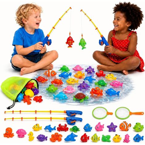 Educational Bath Toy for Children 3+ Years, Aquatic Fishing Toy with 30 Floating Animals Magnetic Set with 2 Ropes (1/5)