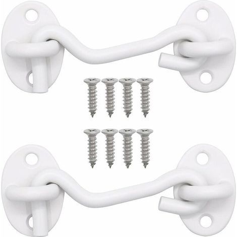 Crochet de (3inch) 2 Pièces pour Serrures Porte de Grange, Salle de Bain, Fenêtre, Porte Coulissante, Crochet Fermeture Porte Blanc Crochets avec oil de Porte Verrous et Boulons (1/5)