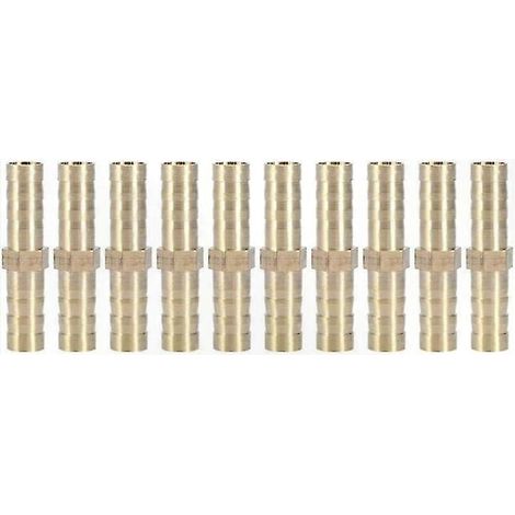Raccord droit double embout cannelé 6mm, lot de 10, pour plomberie et systèmes pneumatiques, connecteur polyvalent en laiton, usage fluides et air comprimé. (1/4)
