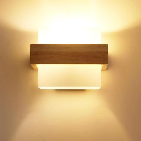 Applique Murale 12W Dimmable Bois Verre E27 Salon Chambre Lampe Murale Élégante, Abat-jour en Verre, Dimmable, pour Couloir et Escalier, Ampoule Incluse, Design Classique (1/5)