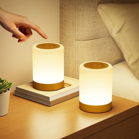 Lot de 2 Lampe de Chevet Tactile, Veilleuse Bébé Enfant Adulte-M2 Couleur Bois, 2 Pièces (1/5)