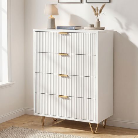 Commode, 60x34x91 cm, 4 tiroirs de rangement, avec dispositif anti-basculement, bois et métal, style moderne, blanc (1/5)