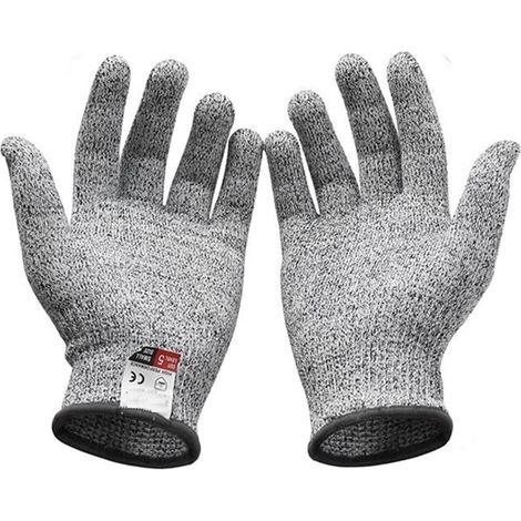 Gants résistants aux coupures, Gants de sécurité résistants aux coupures Anti-coupures gris niveau anti-coupure travail jardin boucher magique jardinage garde-main cuisine sécurité gant de travail Cou (1/5)