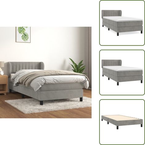 Sommier à lattes de lit et matelas Gris clair 90x190 cm Velours - Lit Plateforme - Lit Double - Lit Velours - Lit Design - Literie (1/5)