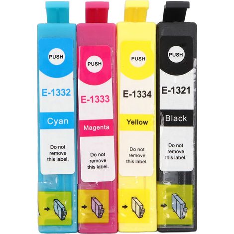 Cartouche d'encre 4 pièces Noir Cyan Magenta Jaune, impression fluide précise anti-décoloration, compatible imprimante Stylus T1321 T1332 T1333 T1334 (1/5)
