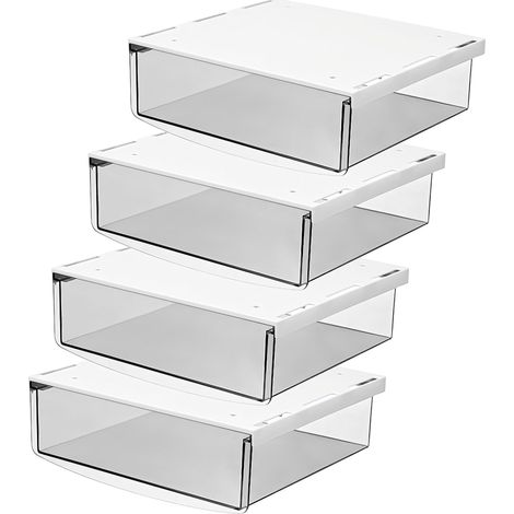 4X 1,7L Tiroirs Sous Bureau, 21x18x5,4cm Autocollant Boîte à Tiroirs Cachée Organisateur Boîte pour Bureau/Meuble/Bibliothèque/Armoire de Cuisine, 4 Unités Transparent TKD8607 (1/5)