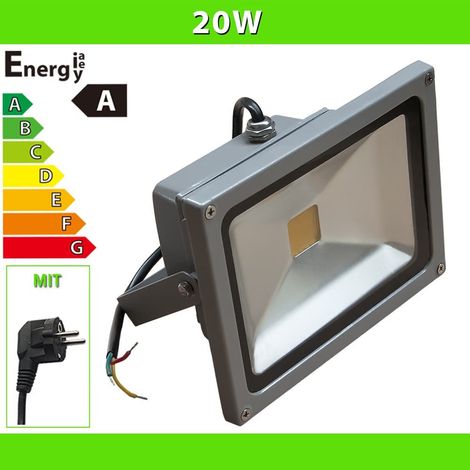 LEDVero® 1x 20W LED proiettore argento bianco caldo con spina IP65 (1/4)