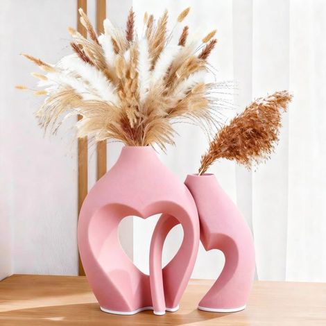 BelleRise - Décoration de vase rose, un ensemble de deux vases en céramique en forme de cœur, vases nordiques en forme de cœur. (1/5)