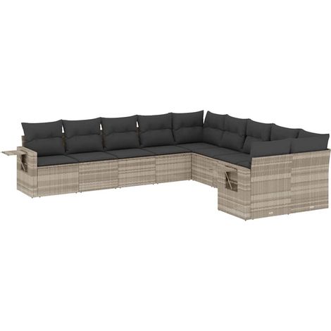 Maison Exclusive - Set Divano Giardino 10 pz con Cuscini Grigio Chiaro Polyrattan (1/5)