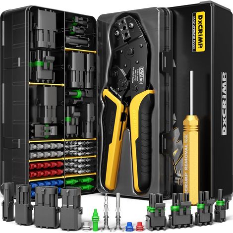 Kit d'outils à sertir pour pack météo, ensemble de connecteurs automobiles 1 à 4 broches avec pince à sertir à cliquet 22-12 AWG et outil d'extraction, pour réparation de harnais (1/5)