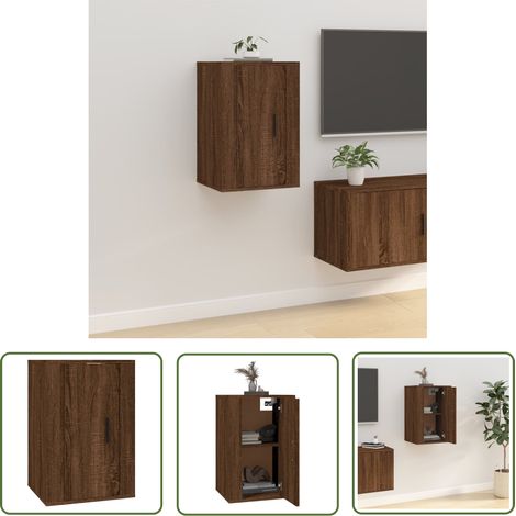 The Living Store Meuble TV mural Chêne marron 40x34,5x60 cm - Meubles Tv Murale - Meuble Tv Moderne - Meuble Tv Suspendu - Étagère Murale - Armoire Tv (1/5)