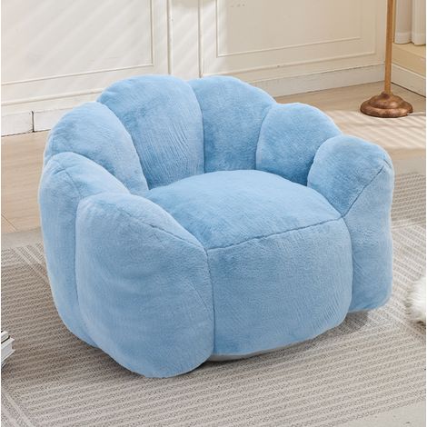 Poltrona loto compatta blu in tessuto peluche effetto velluto, senza montaggio, HAVRYA (1/5)