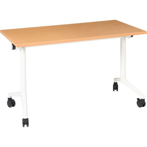Escritorio rectangular moderno plegable con ruedas mesa móvil portátil 120 x 60 cm estructura de metal marrón y blanco Cavi