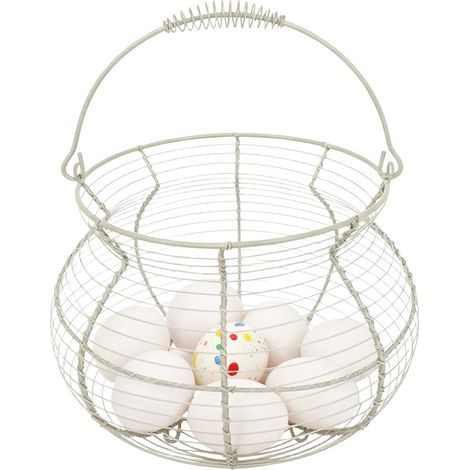 Eiersammelkorb – Vintage-Eierhalter – Drahtgeflecht mit Griff – Für Küche, Bauernhof, Garten, Obsternte – Schwarz, Braun, Weiß – 20 x 15 cm (1/5)