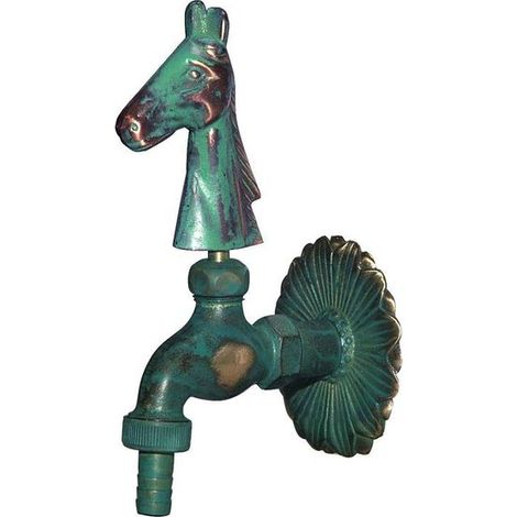 Schlösser Armaturen NOSTALGIE-AUSLAUFVENTIL, MIT SV MOTIV:PFERD, DN15, 1/2", MS-PATIN.