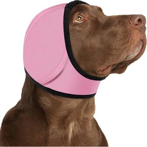 Cache-oreilles antibruit spécialement conçu pour les chiens - soulage l'anxiété et le stress, parfait pour les feux d'artifice et les orages, rose, taille M. (1/3)