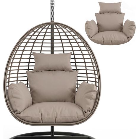 Housse de coussin de chaise à bascule suspendue, coussin générique pour chaise suspendue, coussin de fauteuil suspendu, coussin de jardin, lavable, couleur café lait (1/5)