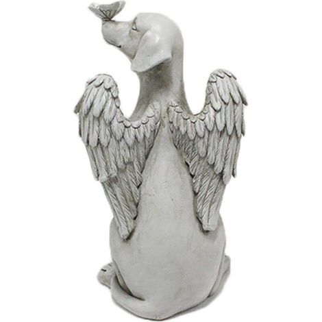 Statue Commémorative pour Animal de Compagnie Décoration de Jardin en Plein Air avec Sculpture de Chien d'ange avec Matériau en Résine (Blanc)