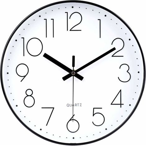 Schwarze Uhr, 30 cm, moderne Wanduhr, leise, nicht tickend, Quarz, batteriebetrieben, dekorative runde Wanduhr für Büro, Klassenzimmer, Schule – Schwarz
