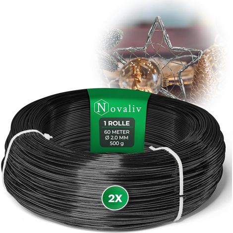 Fil d'aluminium noir Novaliv de 120 mètres, 2 mm, idéal pour les loisirs créatifs, polyvalent pour les projets de bricolage et de décoration, rouleau