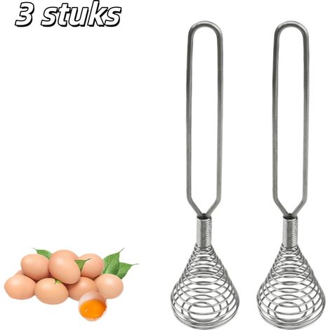 Lot de 3 fouets à oeufs acier inoxydable fouet à oeufs avec mécanisme à ressort batteur à main ustensile de pâtisserie peut être utilisé pour battre crème oeufs sauce beurre et autres ingrédients arge (1/5)