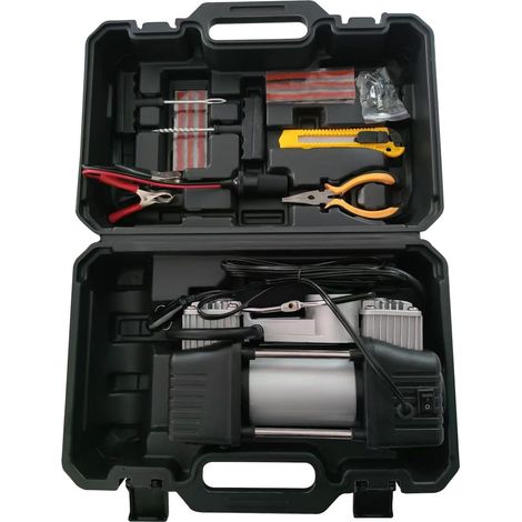 Coffret réparation pneus + compresseur d'air 12V - Ce produit de marque CLAS est neuf.